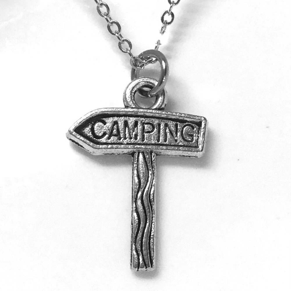 Camping Sign Charm Necklace